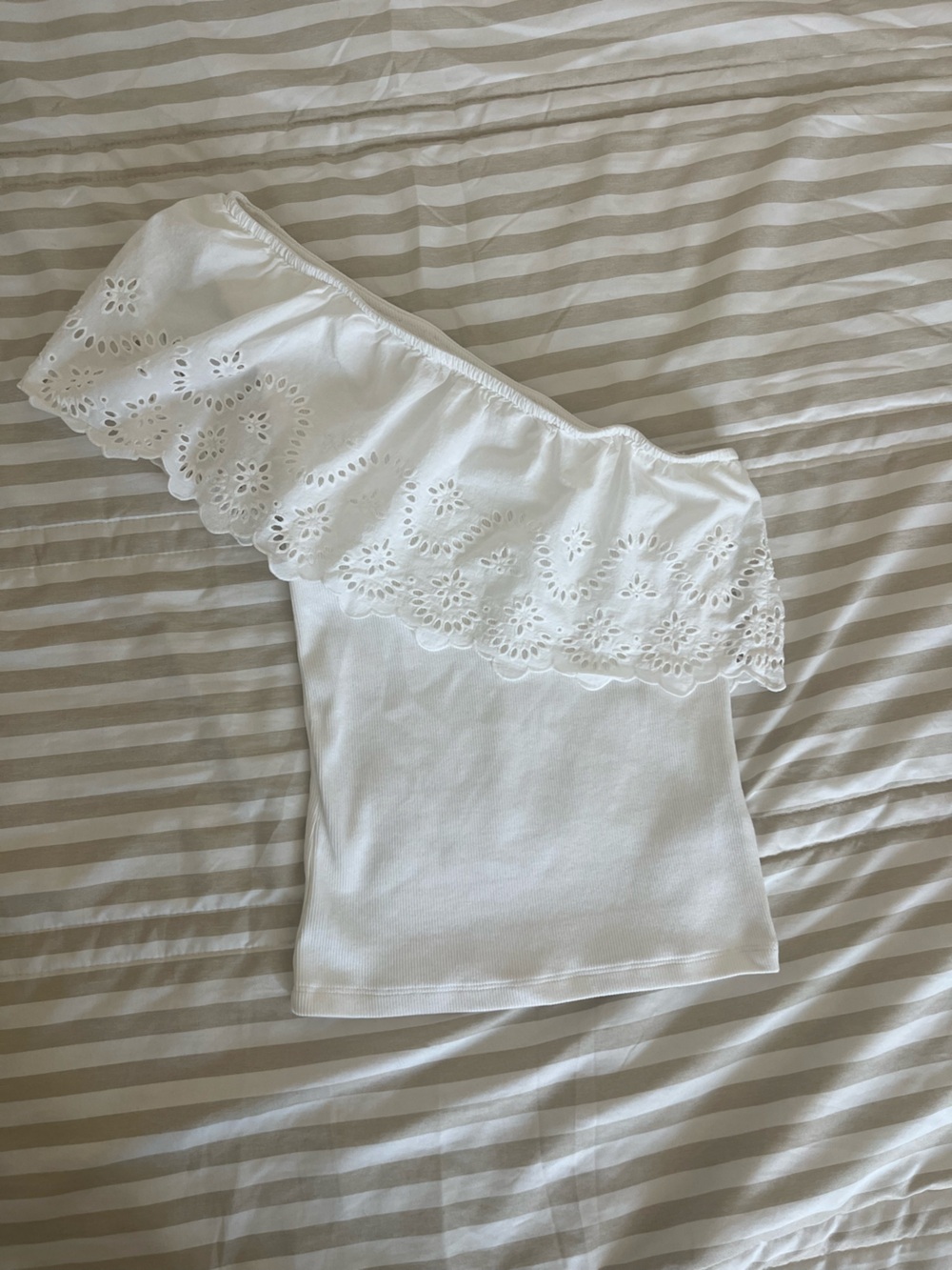🤍 Old Navy White Ribbed One-Shoulder Tank Top | Size XS Petite (XSP) - Picture 4 of 5